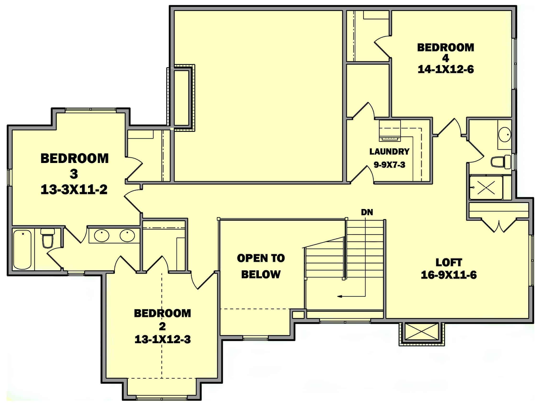 Floor Plan Upper Level of Craftsman Plan #161-1105