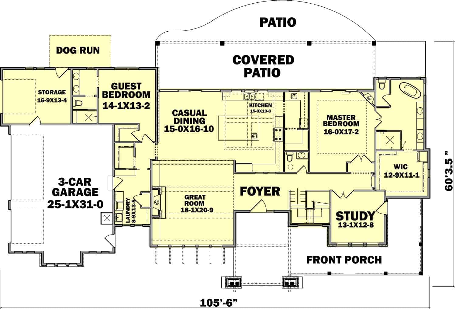 Floor Plan Main Level of Ranch Plan #161-1107