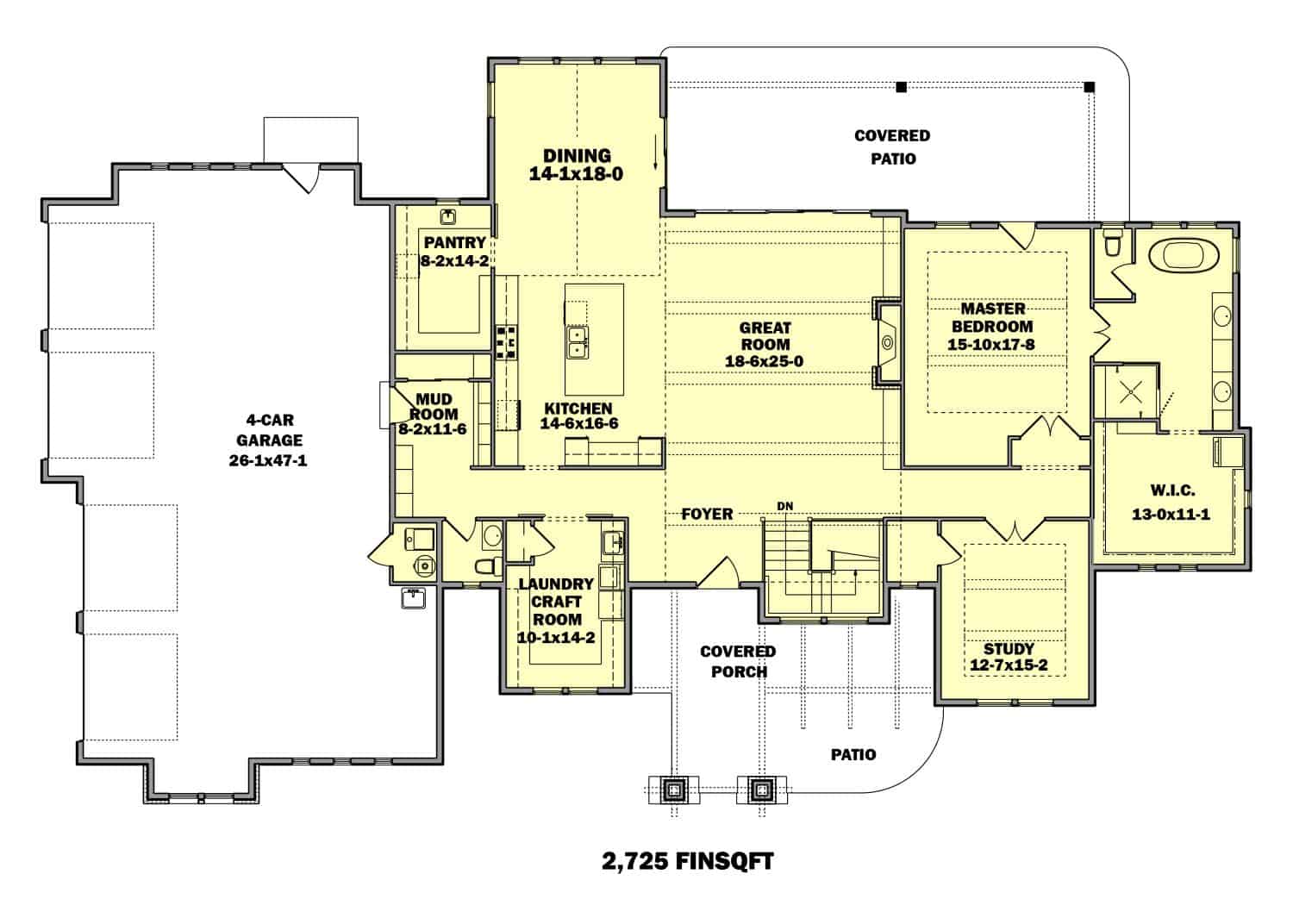 Floor Plan Main Level of Ranch Plan #161-1114