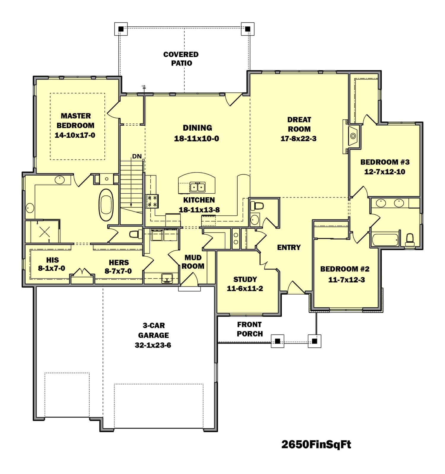 Main Level of Craftsman Plan #161-1119