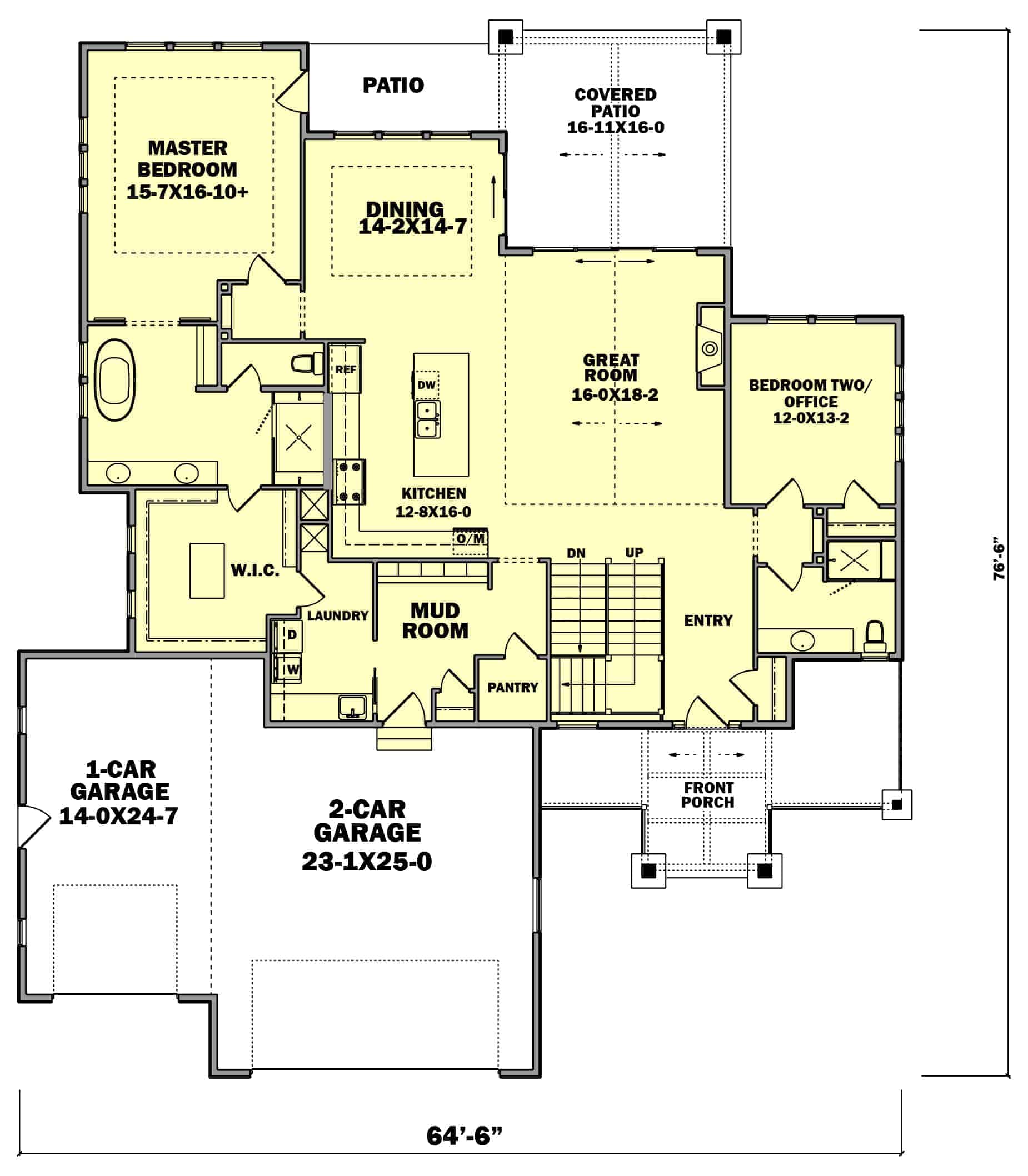 Floor Plan Main Level of 1 1/2 Story Plan #161-1124