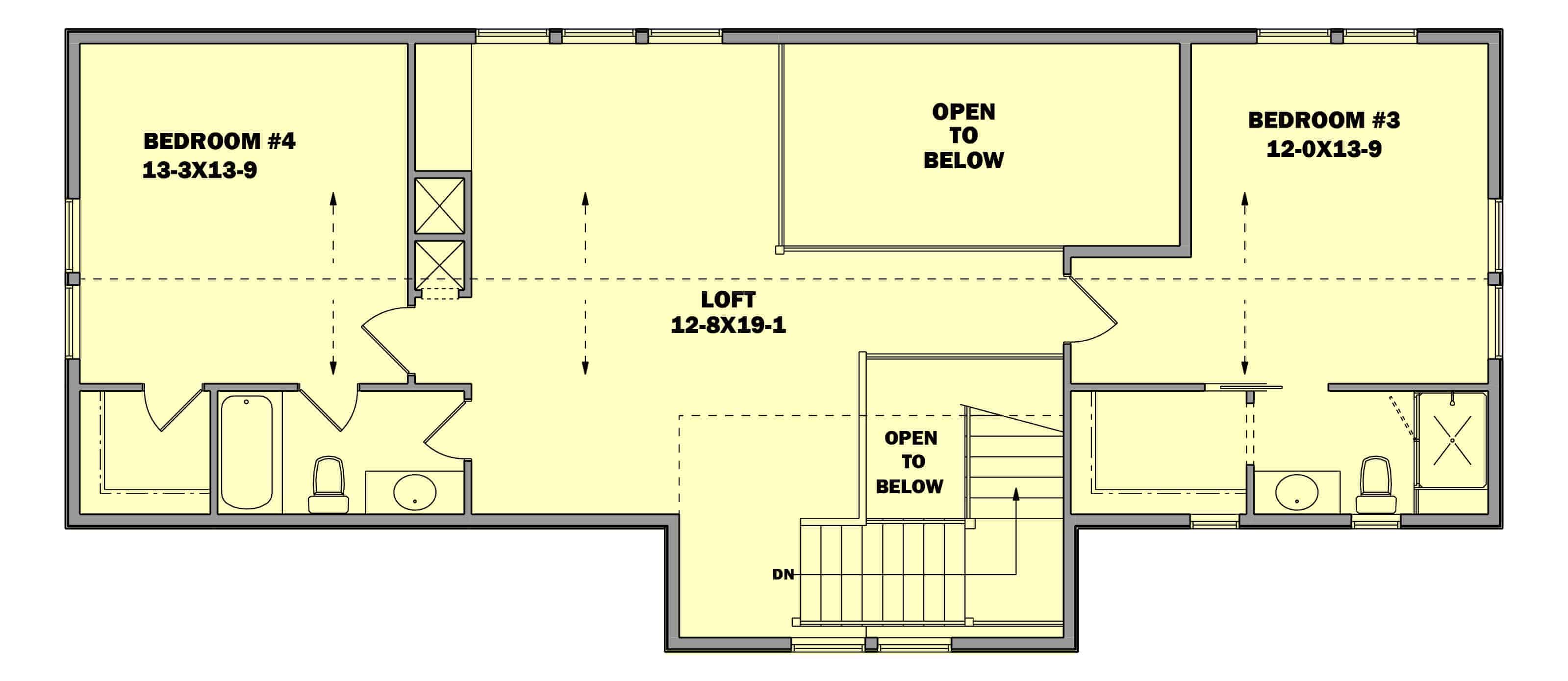 Floor Plan Upper Level of 1 1/2 Story Plan #161-1124