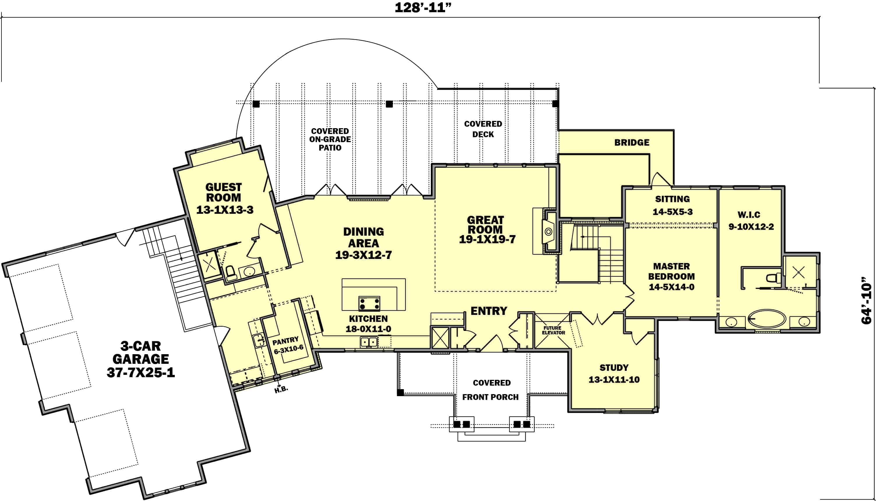 Floor Plan Main Level of Contemporary Plan #161-1125