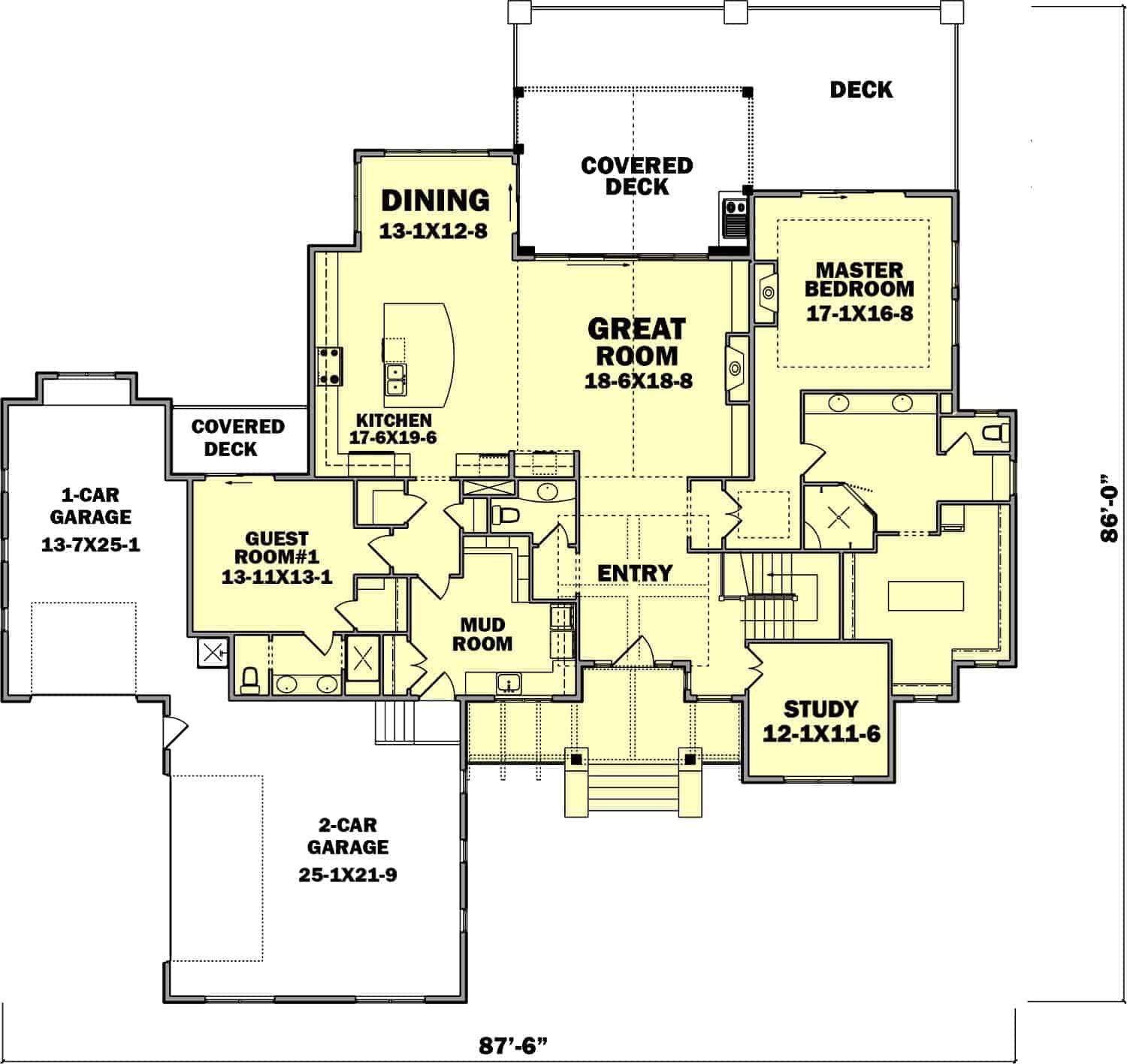 Floor Plan Main Level of Ranch Plan #161-1126