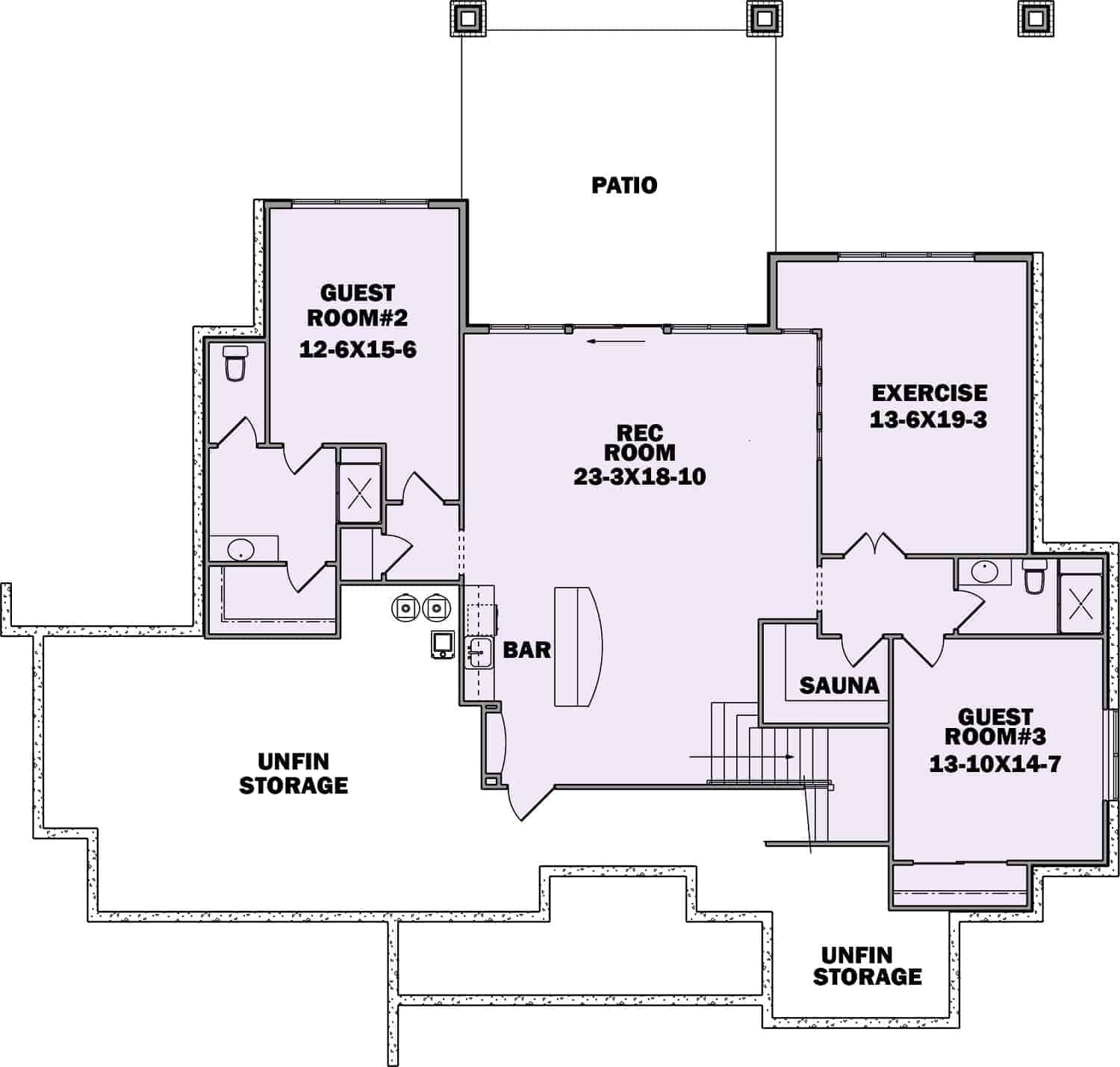 Floor Plan Basement of Ranch Plan #161-1126