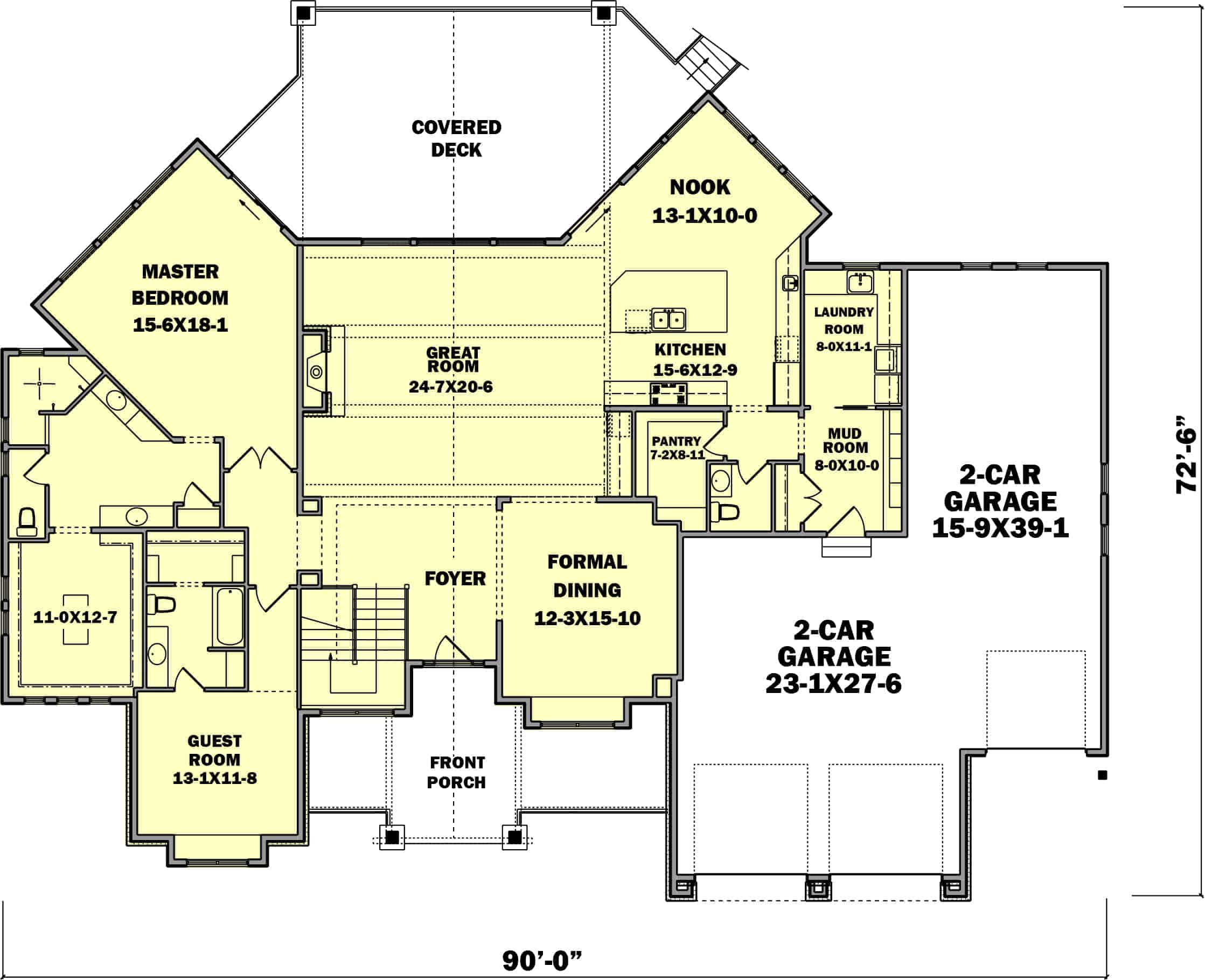 Floor Plan Main Level of Ranch Plan #161-1127