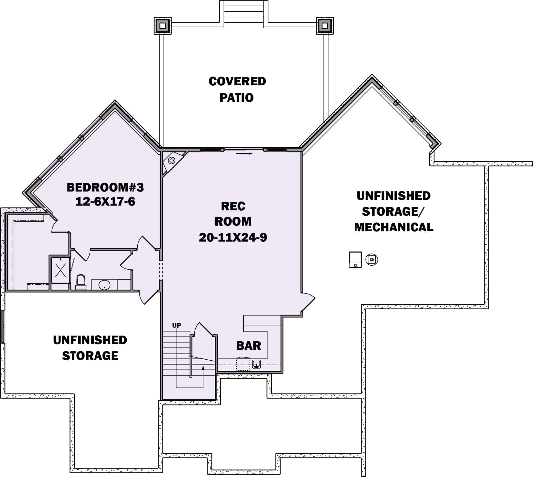 Floor Plan Basement of Ranch Plan #161-1127