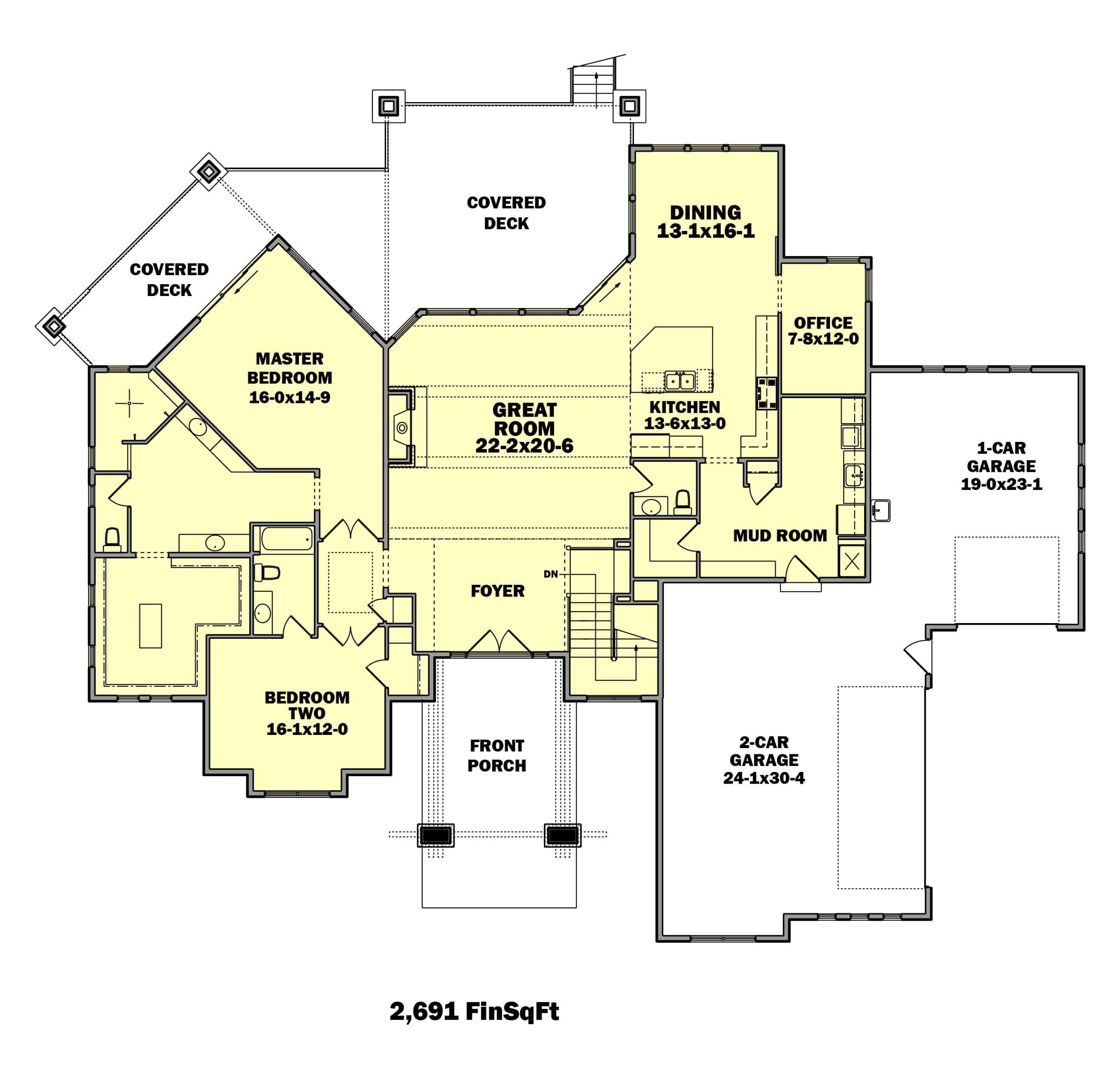 Floor Plan Main Level of Ranch Plan #161-1128