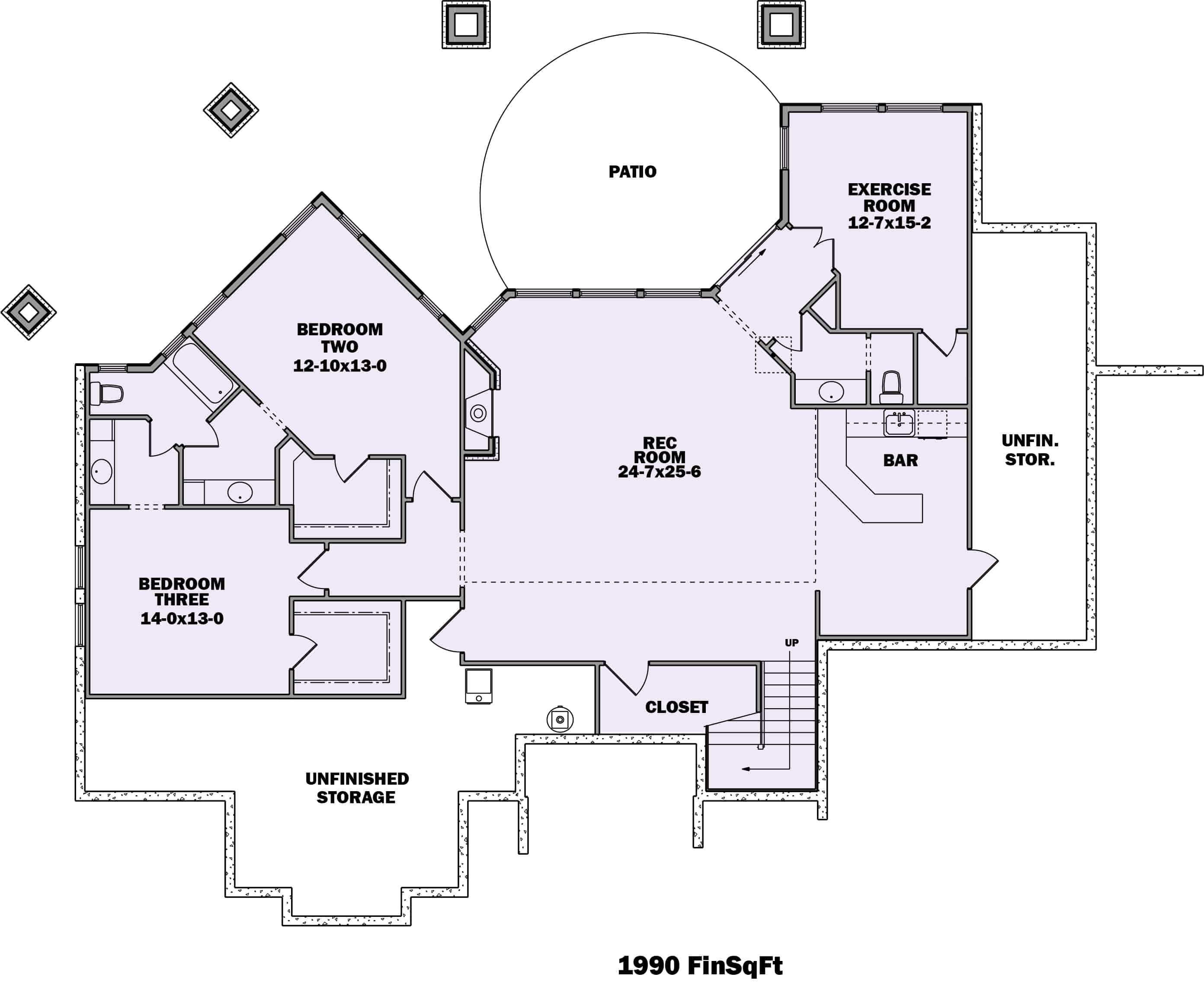 Floor Plan Basement of Ranch Plan #161-1128