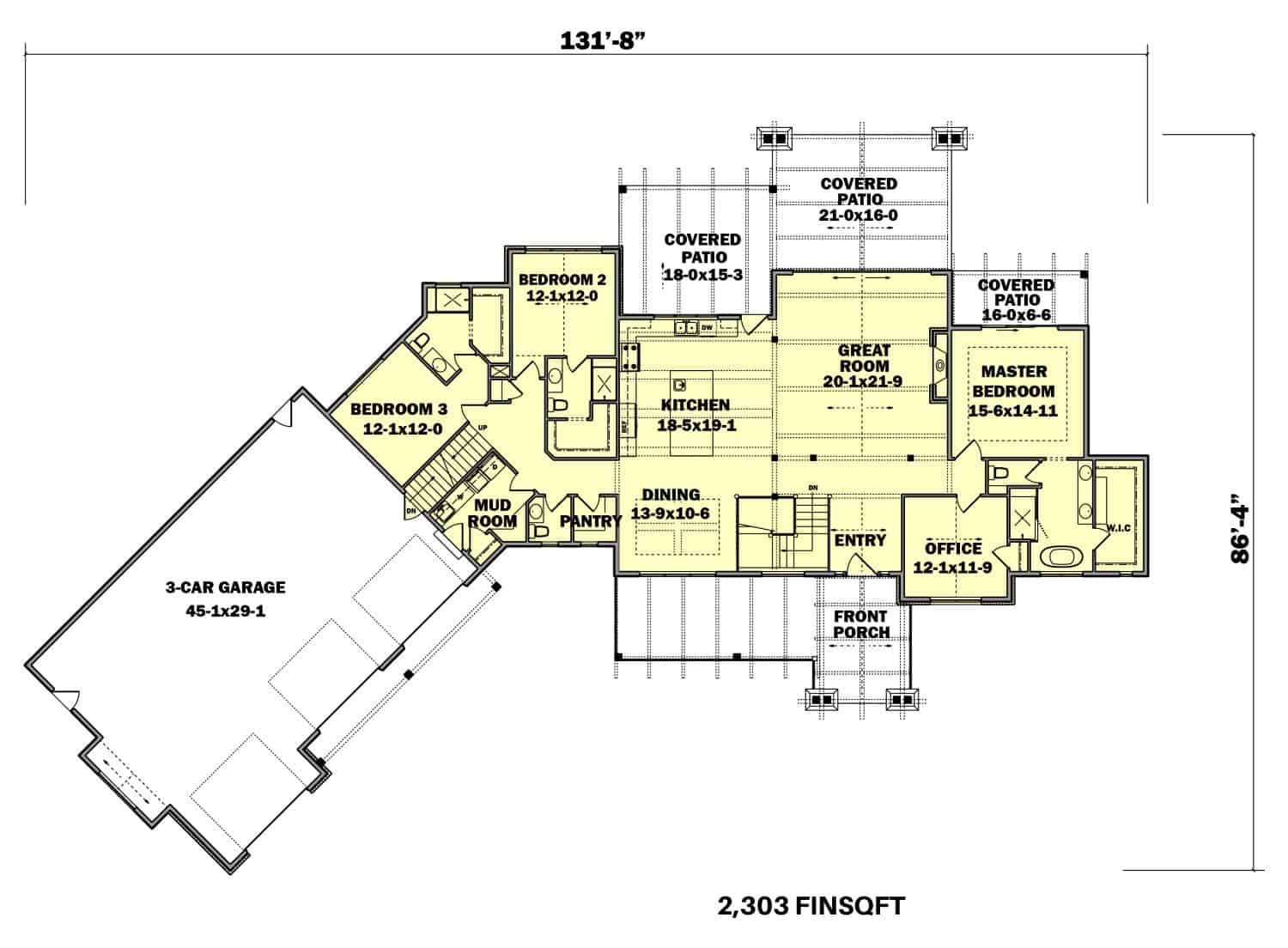 Floor Plan Main Level of Ranch Plan #161-1131