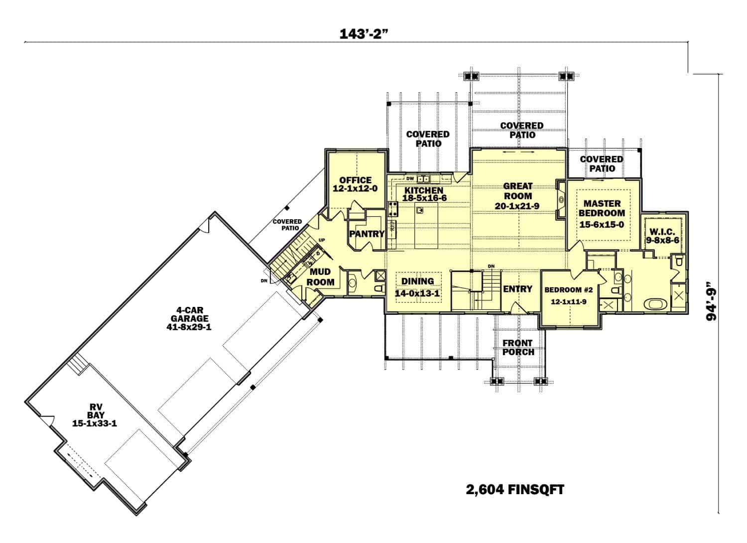 Floor Plan Main Level of Ranch Plan #161-1132