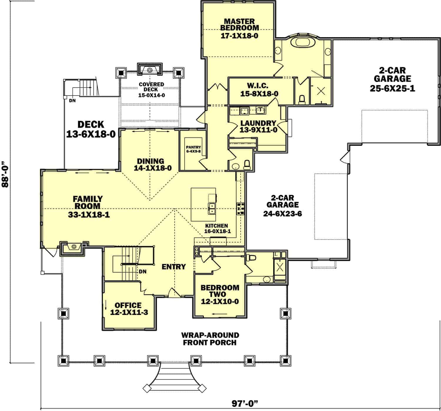 Floor Plan Main Level of Ranch Plan #161-1133