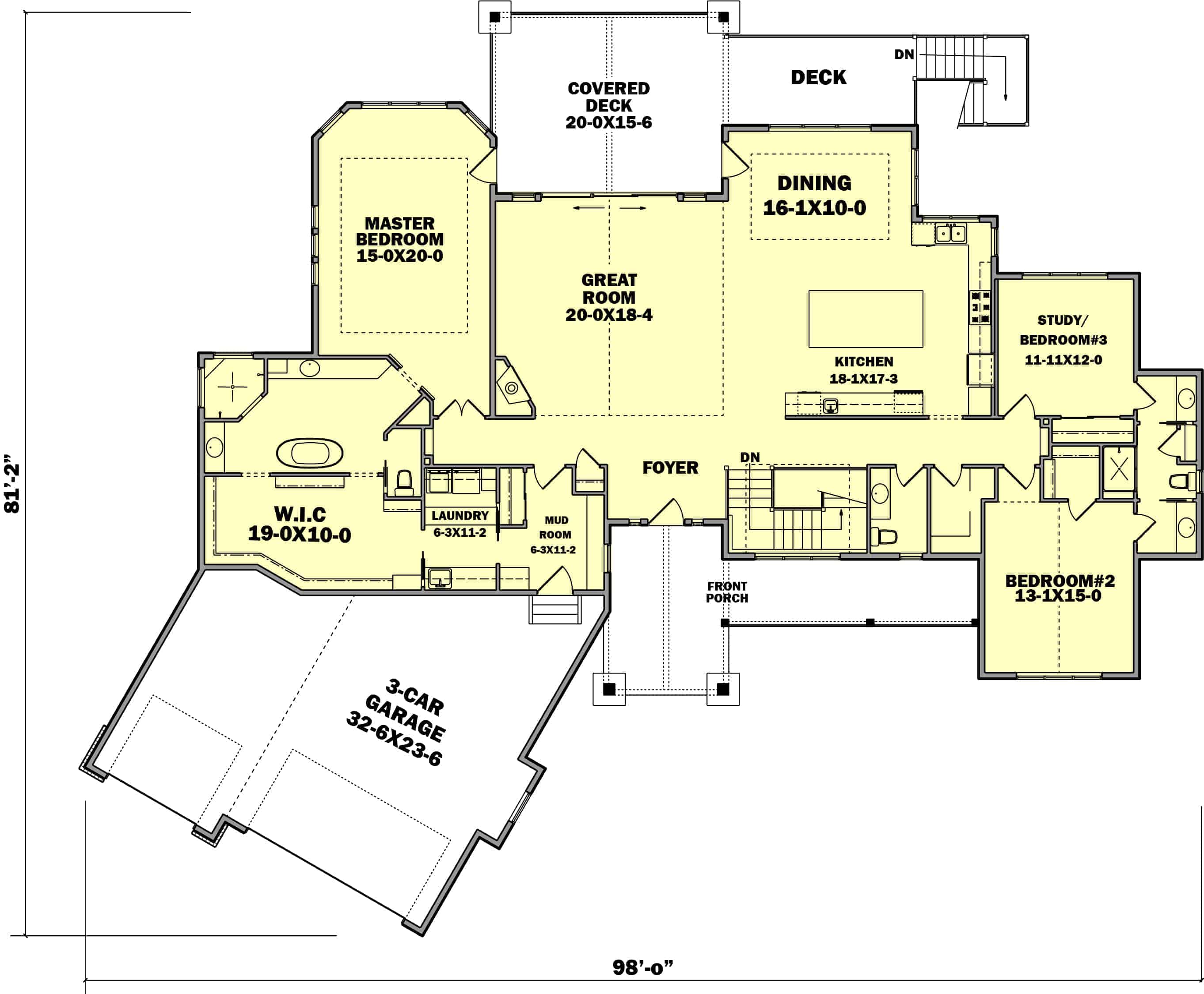 Main Level of Ranch Plan #161-1135