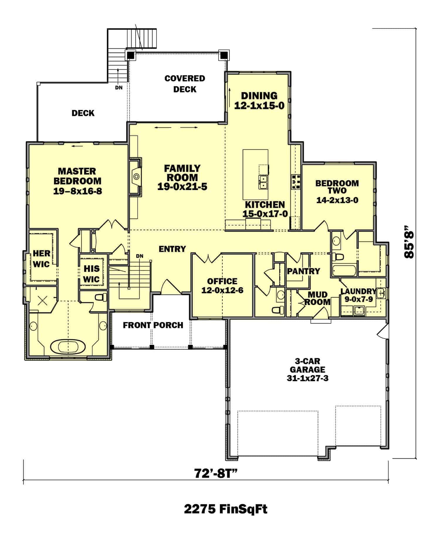 Main Level of Ranch Plan #161-1136