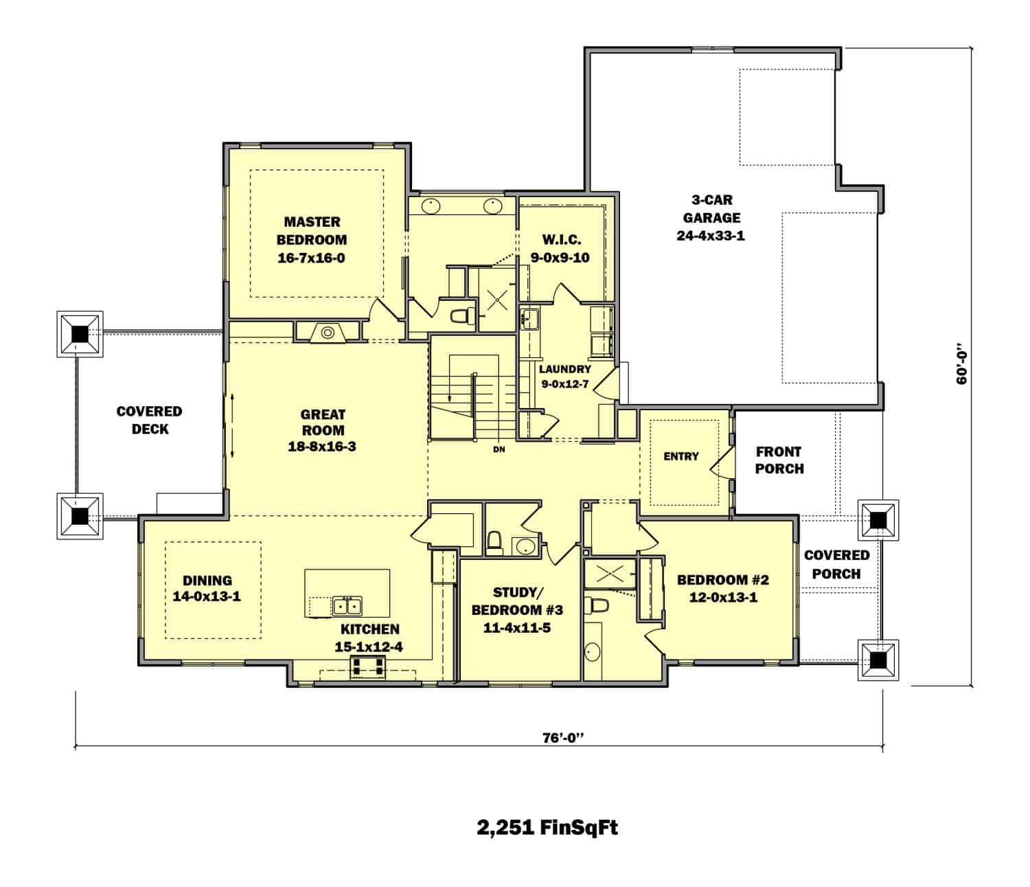 Floor Plan Main Level of Ranch Plan #161-1137