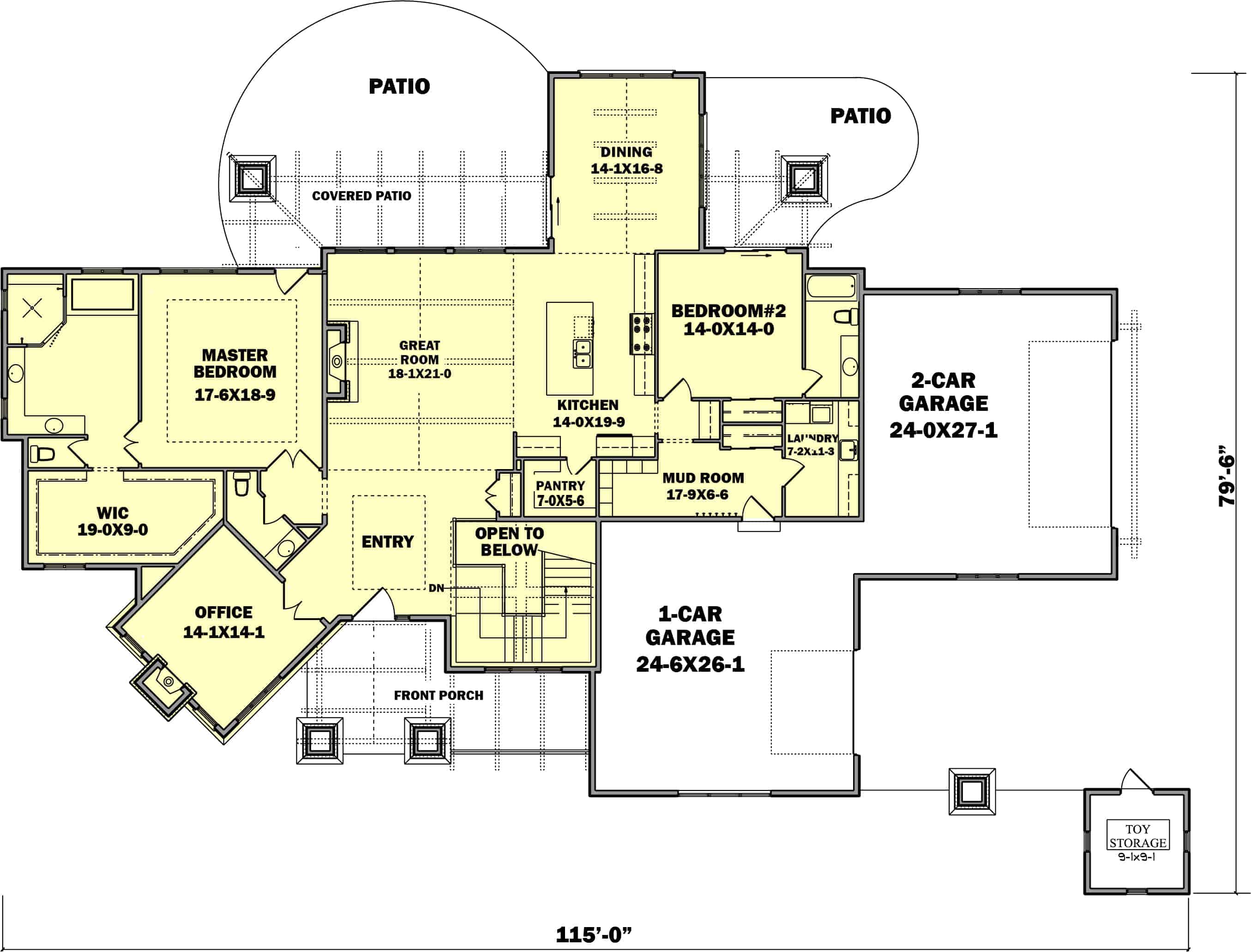 Floor Plan Main Level of Ranch Plan #161-1139