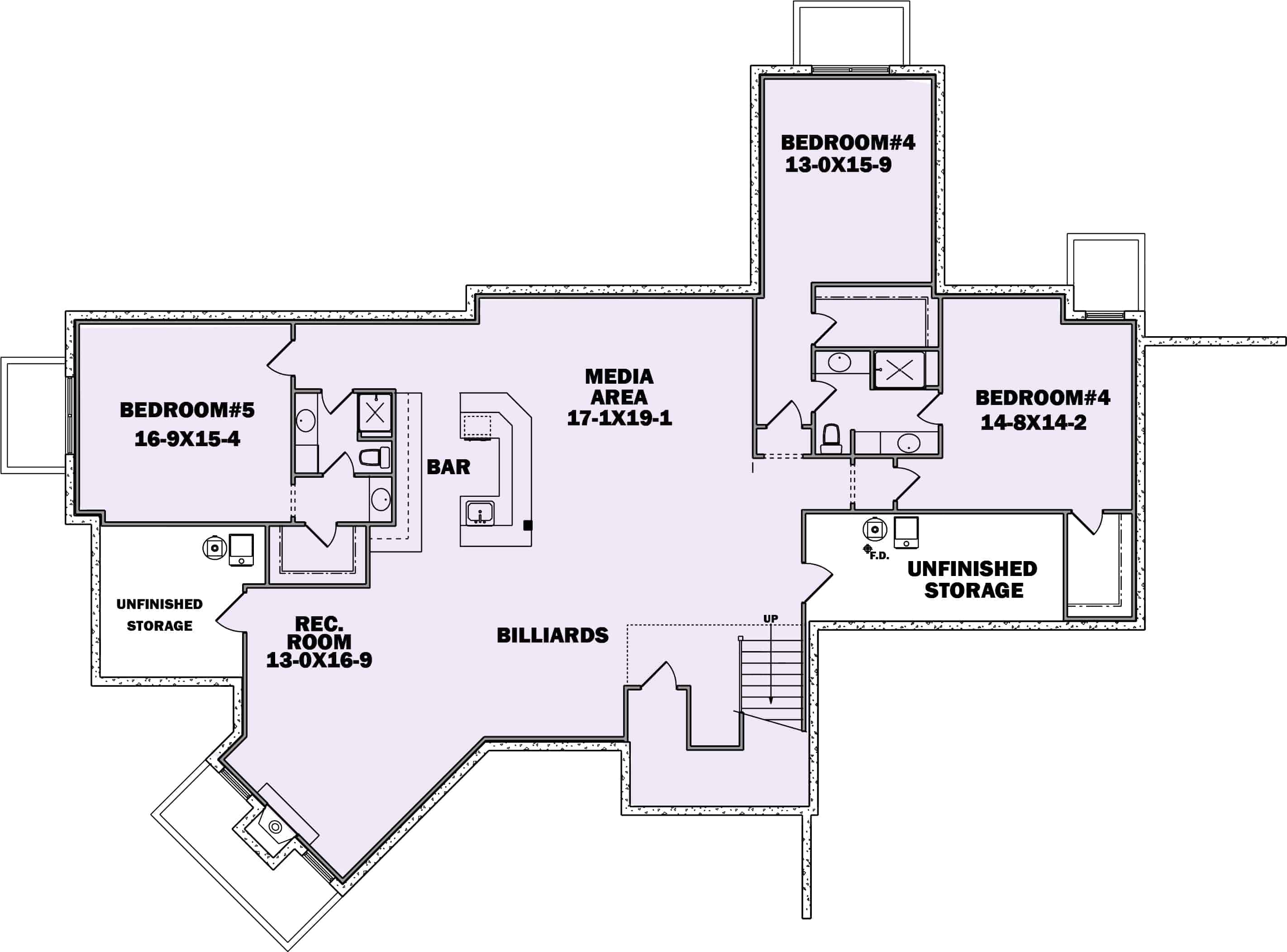 Floor Plan Basement of Ranch Plan #161-1139