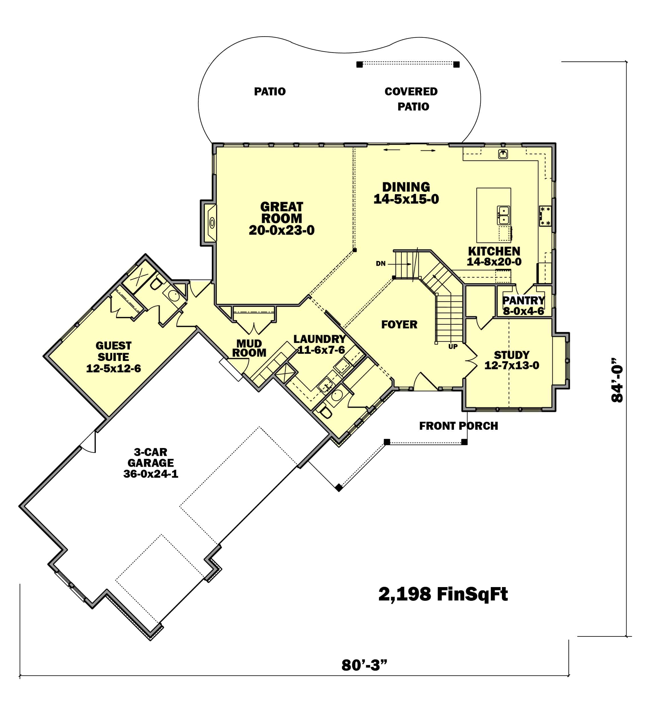 Floor Plan Main Level of Farmhouse Plan #161-1140