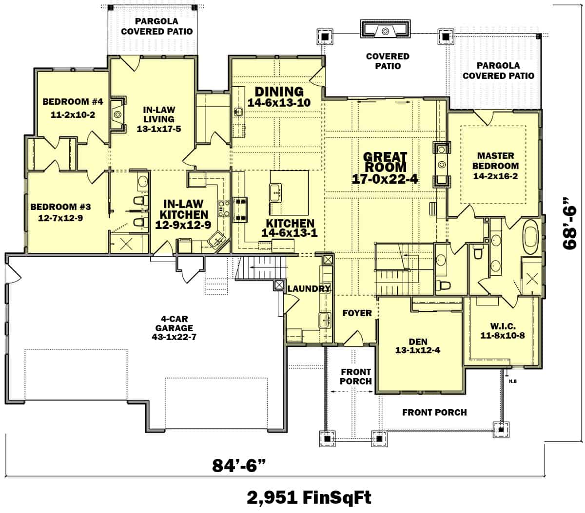 Main Level of Farmhouse Plan #161-1141