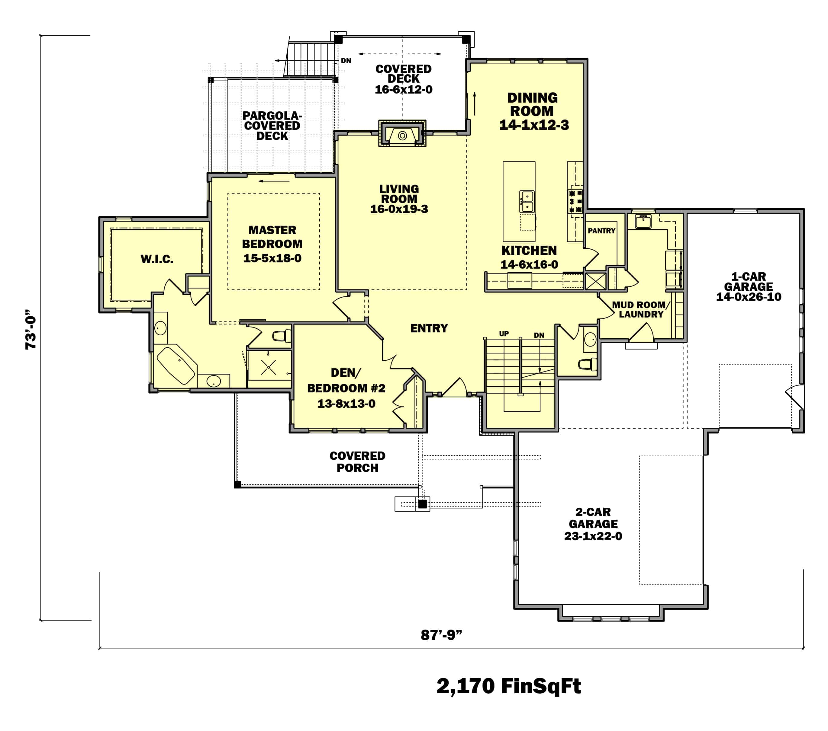 Main Level of Farmhouse Plan #161-1144