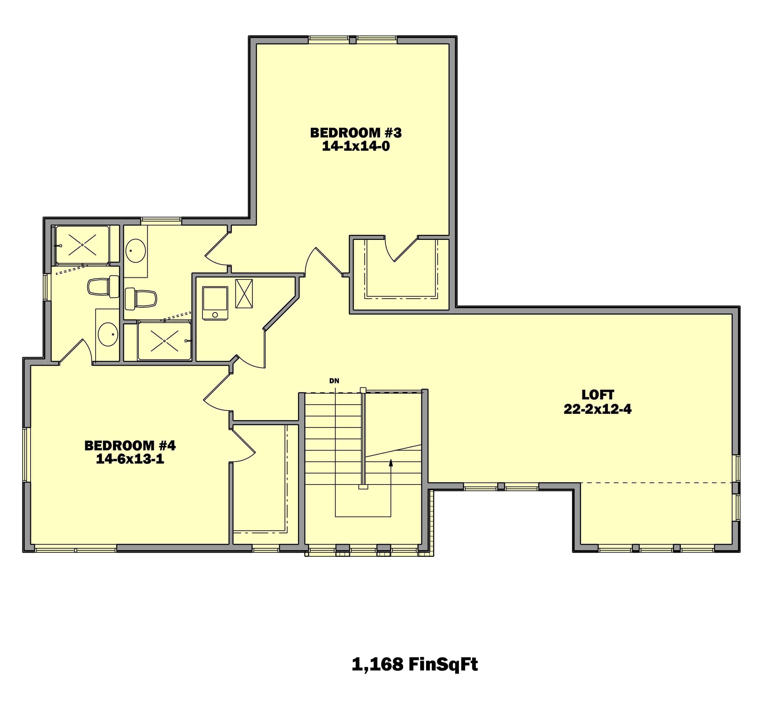 Upper Level of Farmhouse Plan #161-1144