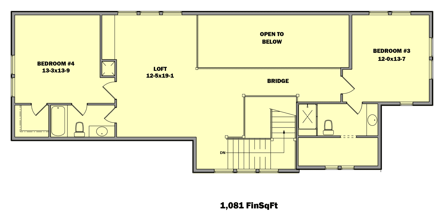 Upper Level of Farmhouse Plan #161-1155