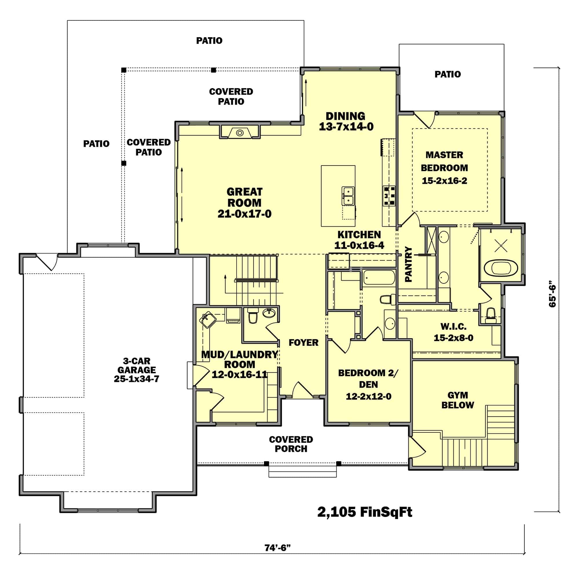 Main Level of Ranch Plan #161-1166
