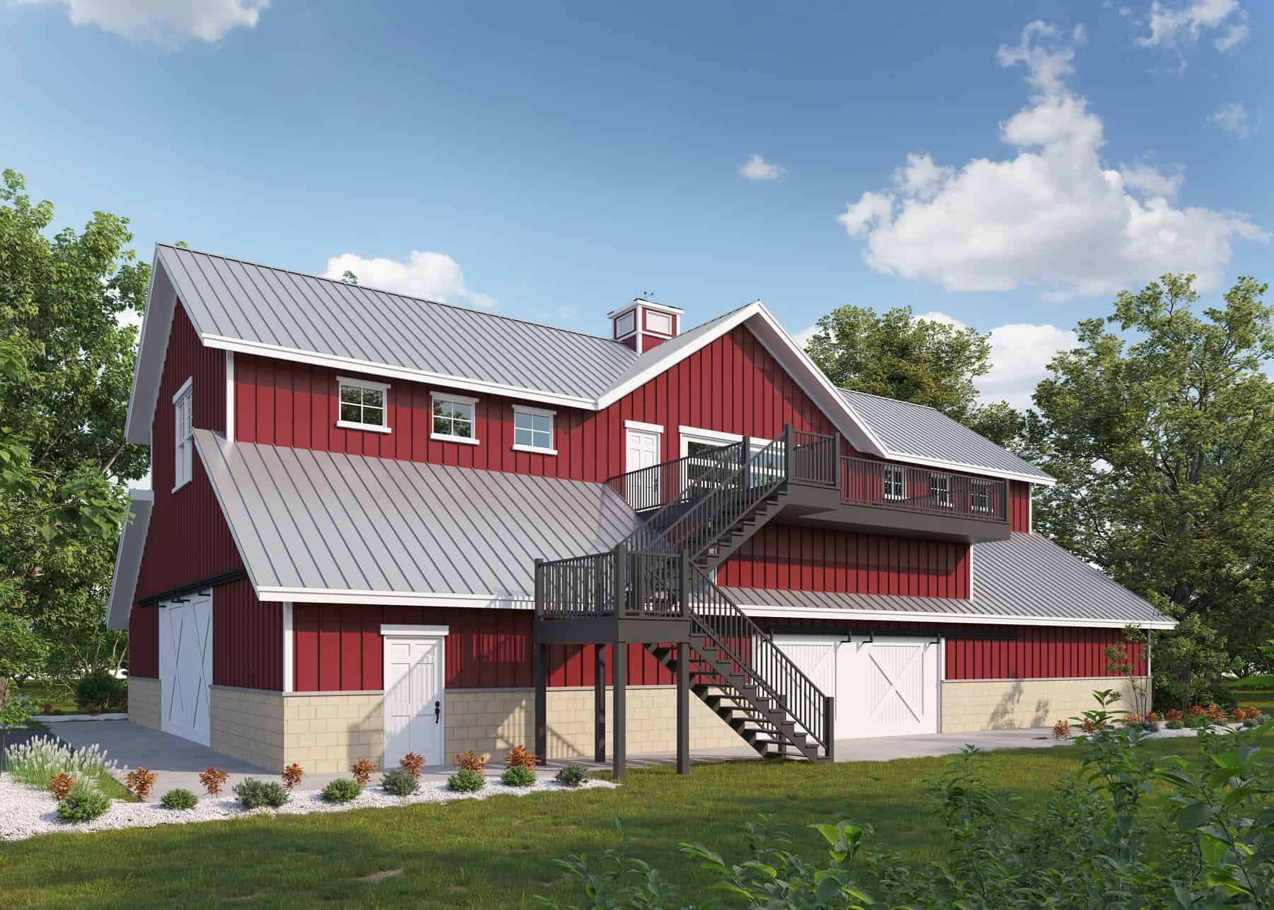 Front elevation of Barn Style home (ThePlanCollection: House Plan #161-1168)