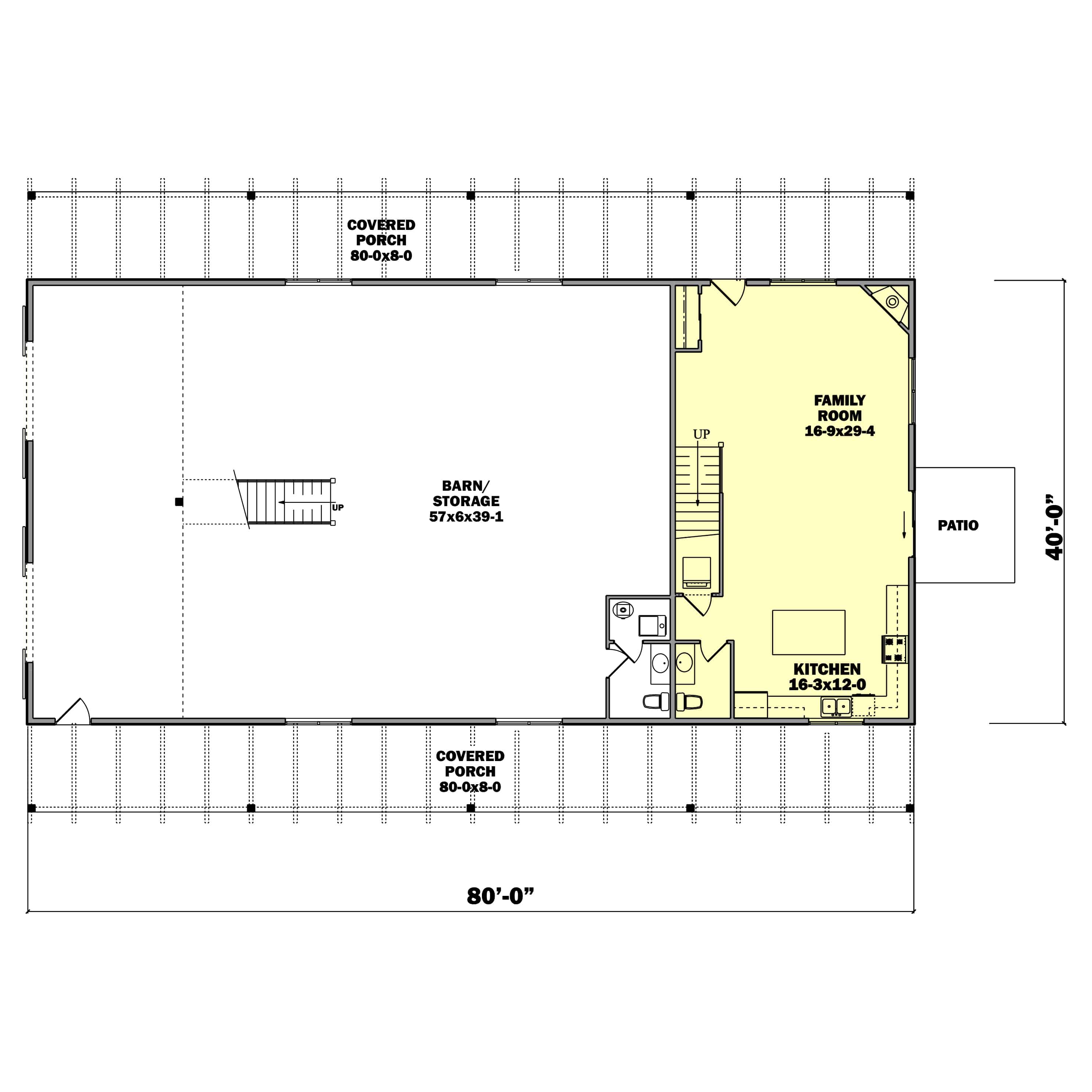 Main Level of Barn Style Plan #161-1176