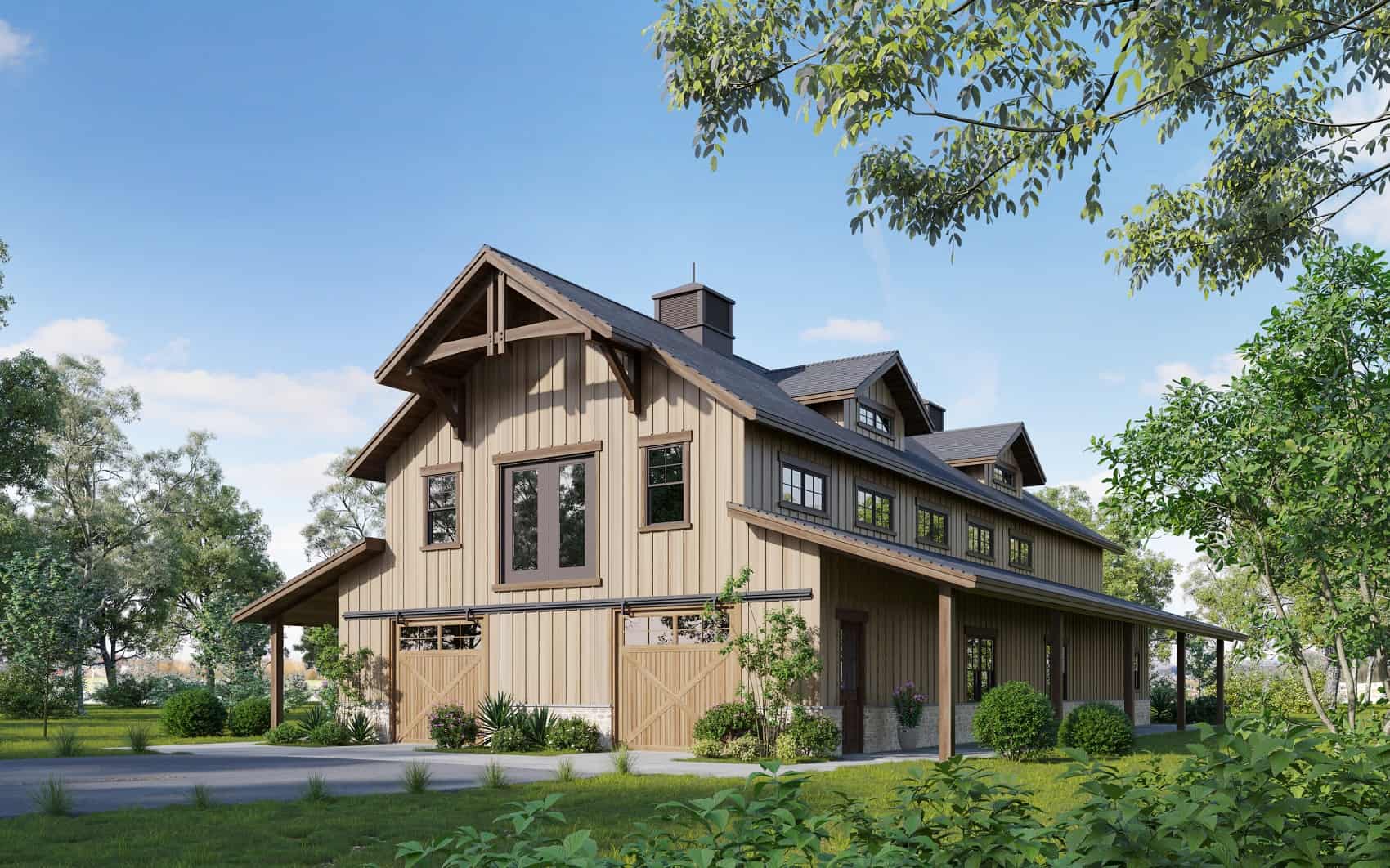 Front elevation of Barn Style home (ThePlanCollection: House Plan #161-1176)