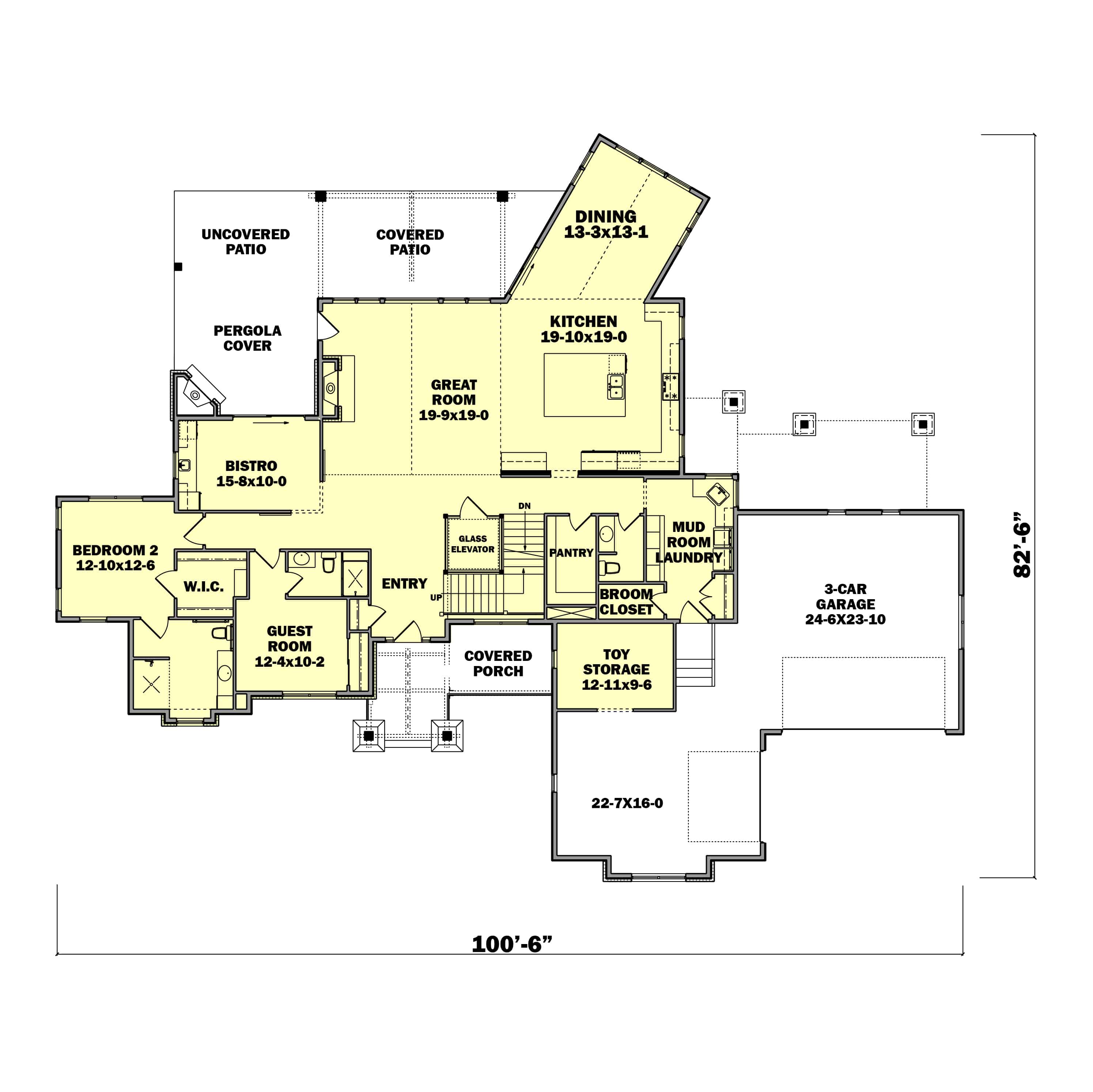 Main Level of Contemporary Plan #161-1182