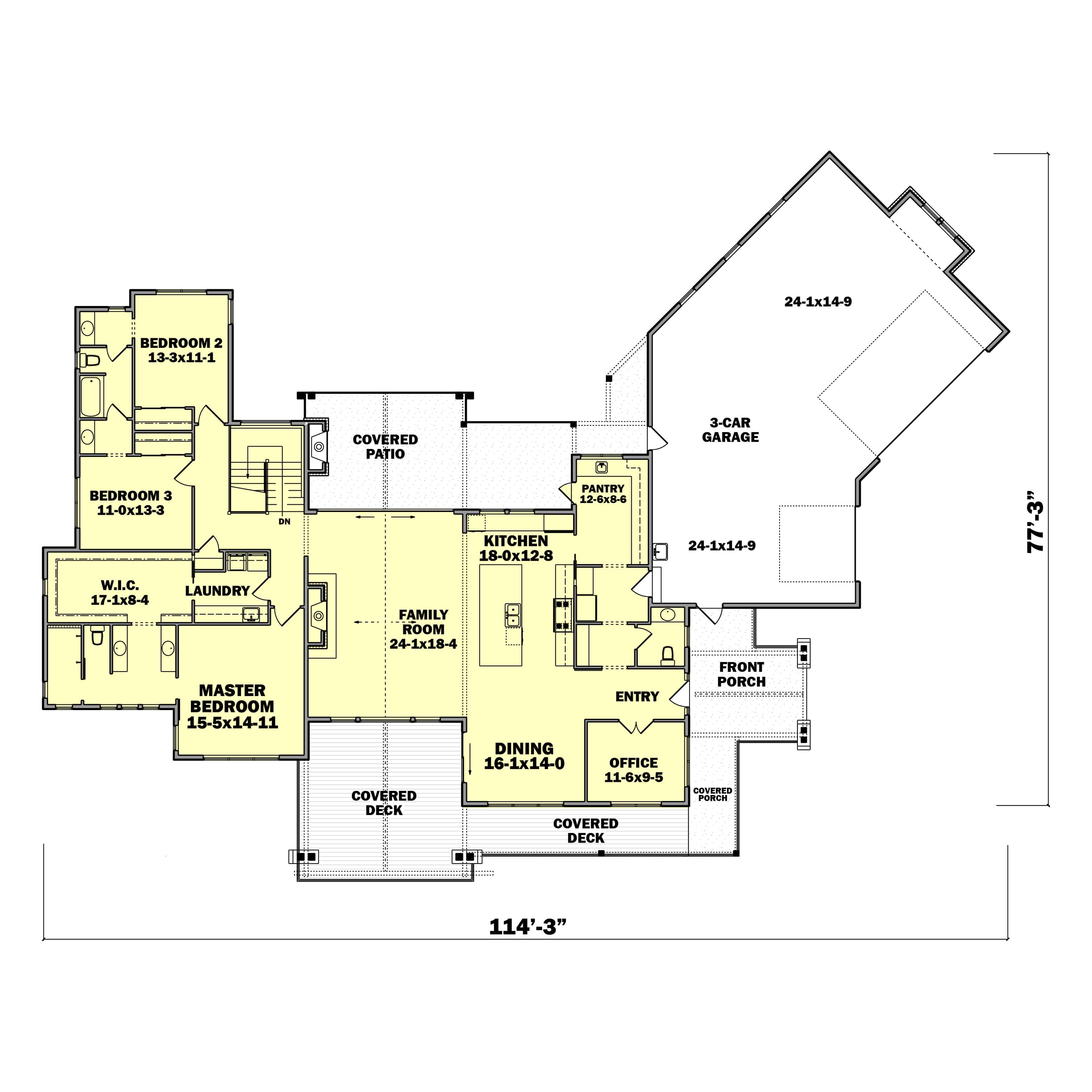 Main Level of Contemporary Plan #161-1184