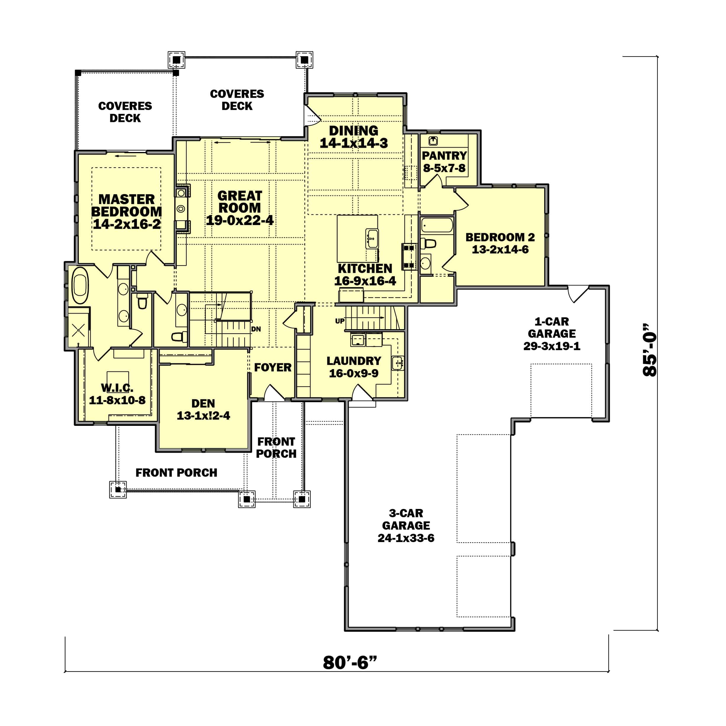 Main Level of Contemporary Plan #161-1185