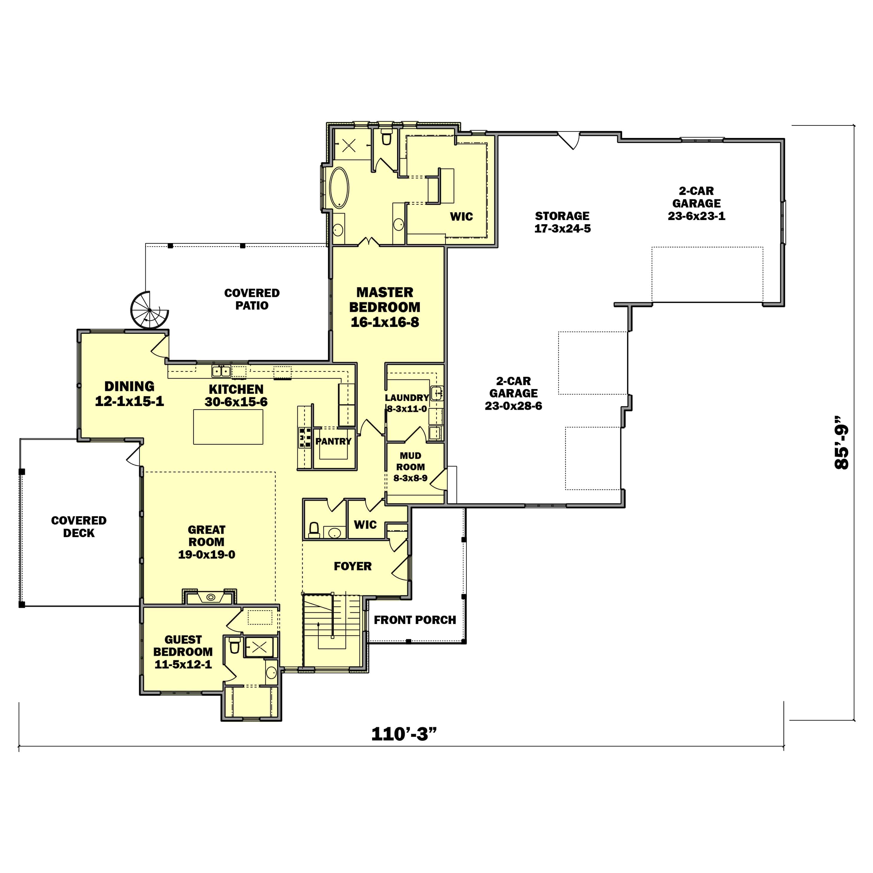 Main Level of Modern Plan #161-1200