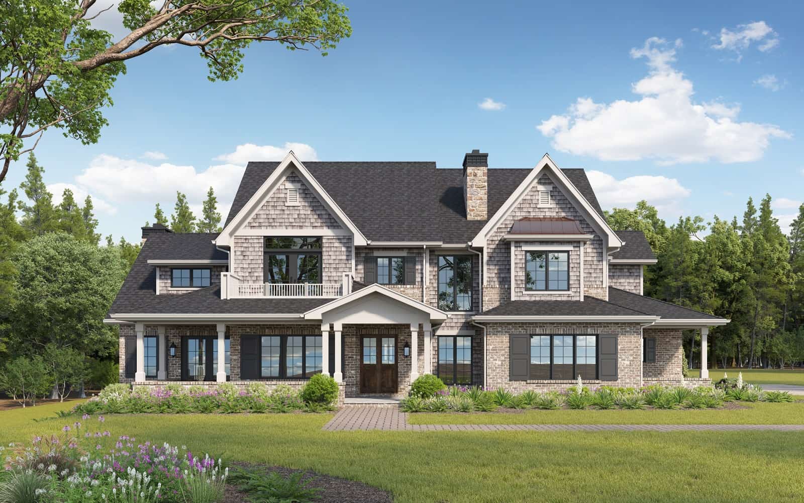 Front elevation of Luxury home (ThePlanCollection: House Plan #161-1203)