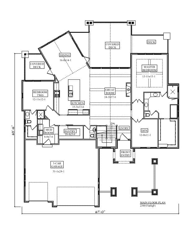 Main Level of Ranch Plan #161-1204