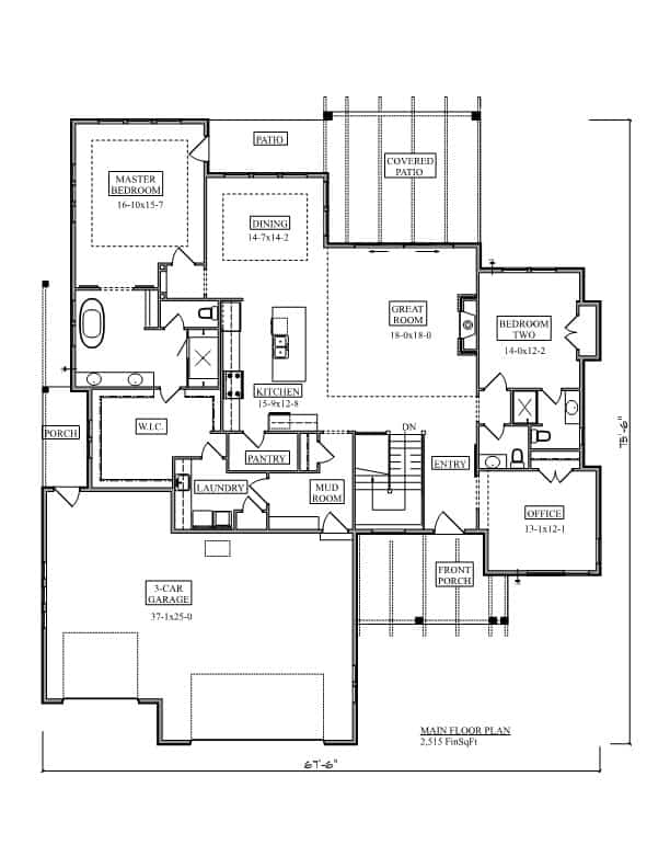 Main Level of Ranch Plan #161-1205