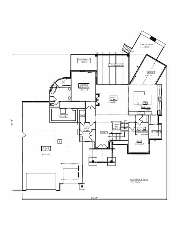 Main Level of Contemporary Plan #161-1206
