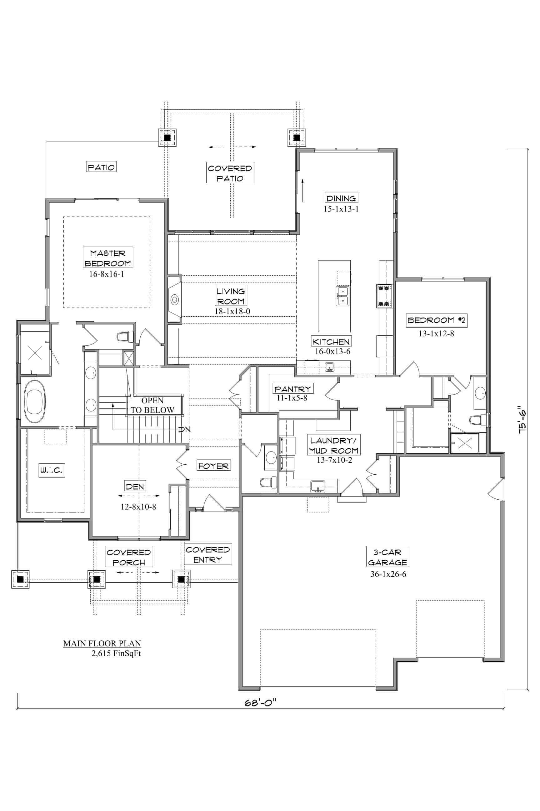 Main Level of Contemporary Plan #161-1207