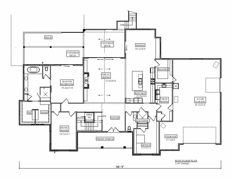 Main Level of Contemporary Plan #161-1209