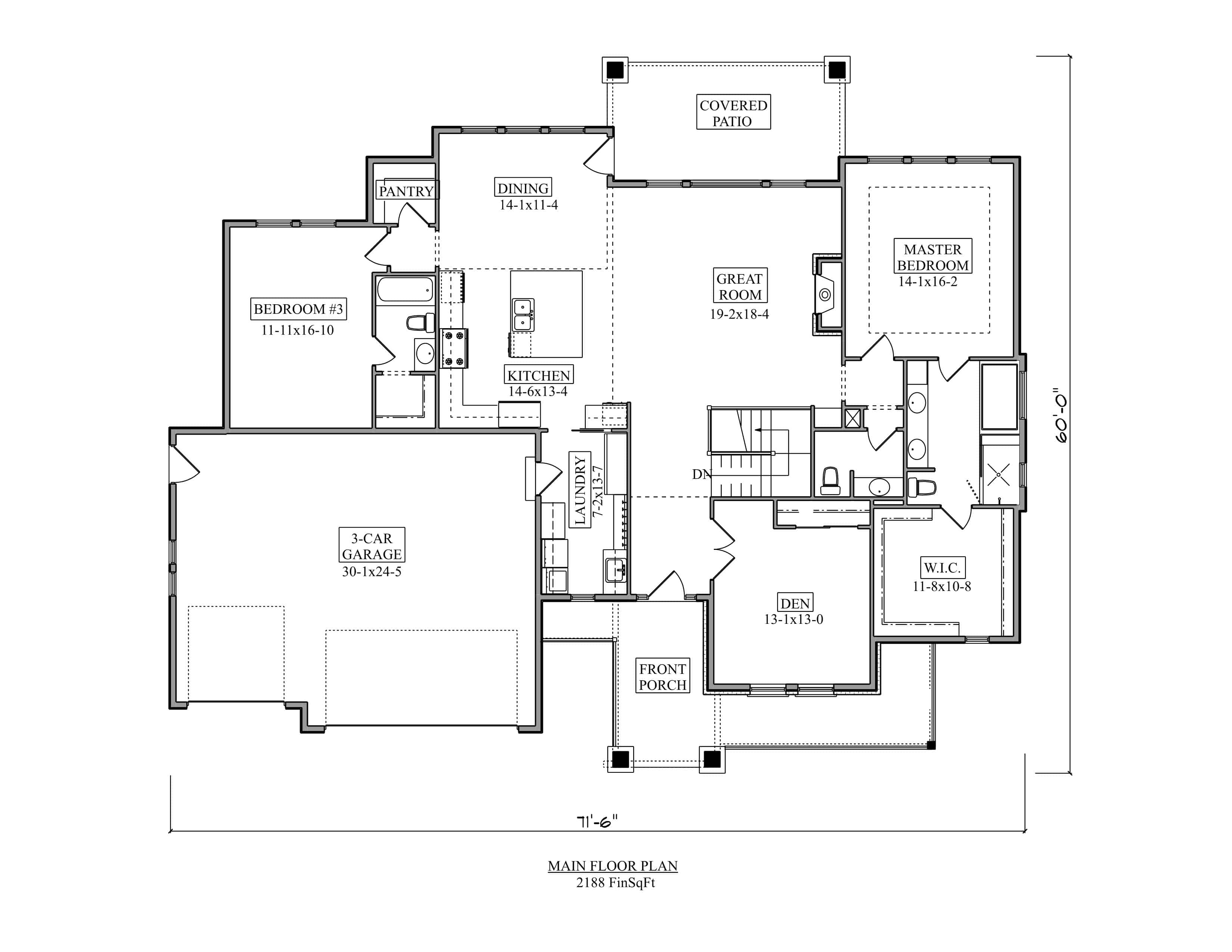 Main Level of Contemporary Plan #161-1212