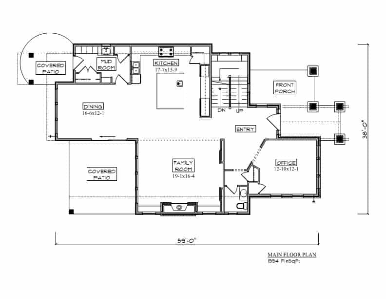 Main Level of Craftsman Plan #161-1214