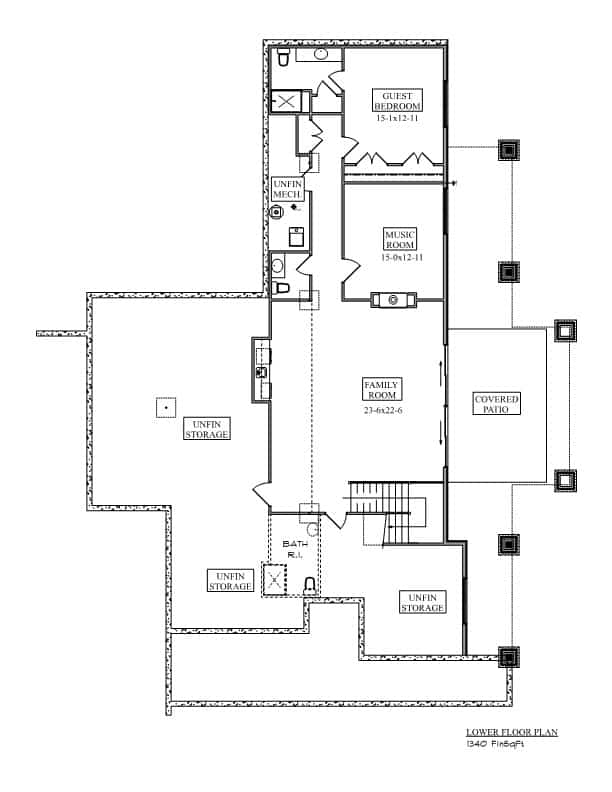Basement of Craftsman Plan #161-1227