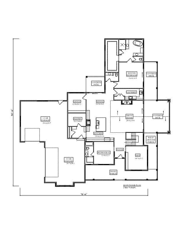 Main Level of Craftsman Plan #161-1227