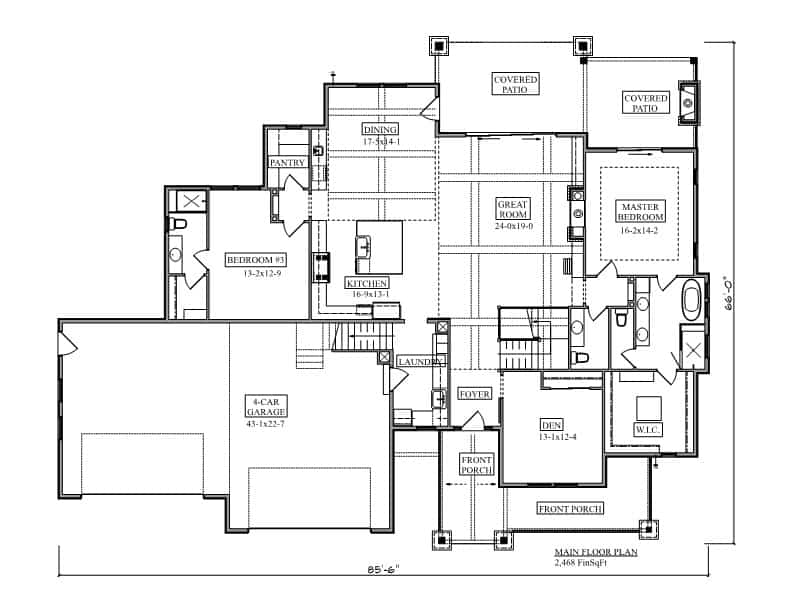 Main Level of Craftsman Plan #161-1229