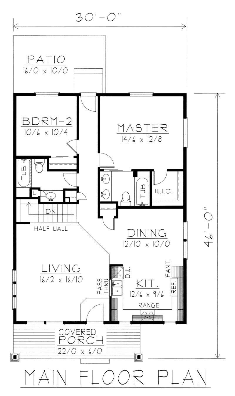Floor Plan First Story of Bungalow Plan #162-1015
