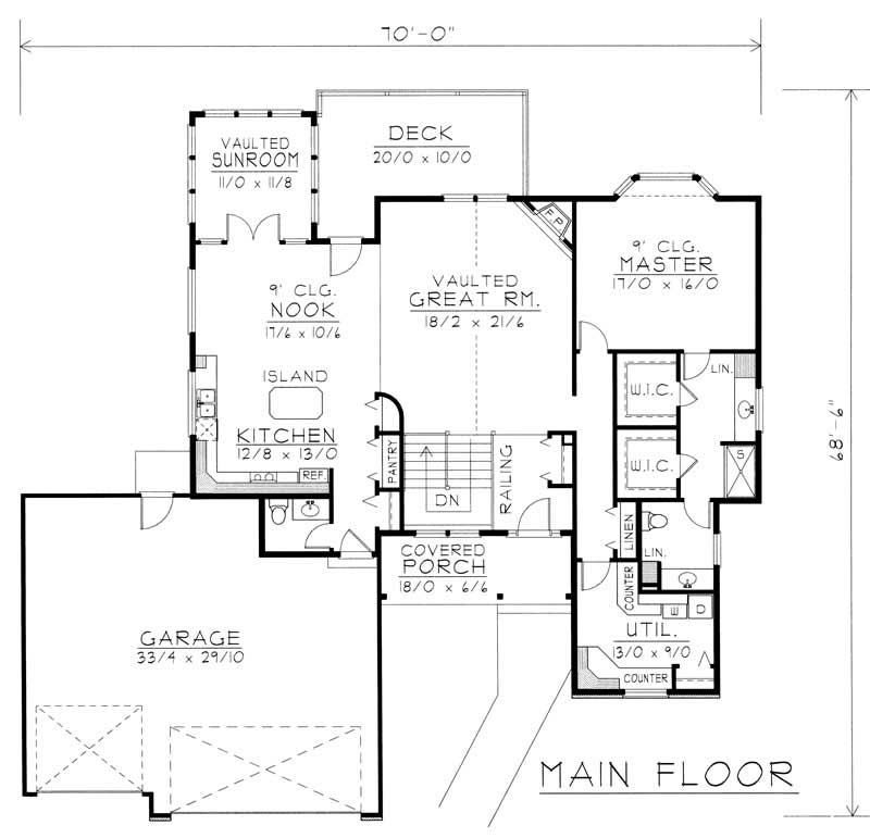 Floor Plan First Story of Log Cabin Plan #162-1018