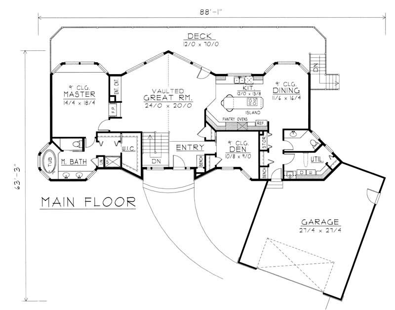 Floor Plan First Story of Contemporary Plan #162-1022
