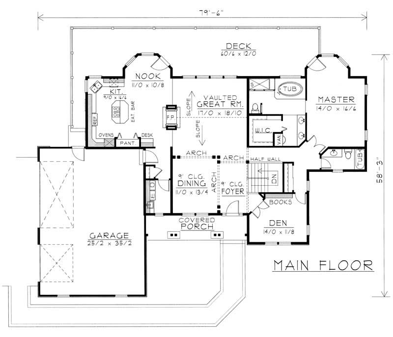 Floor Plan First Story of European Plan #162-1029
