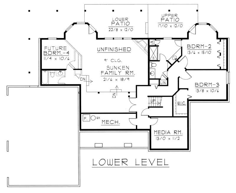 Floor Plan Basement of European Plan #162-1029